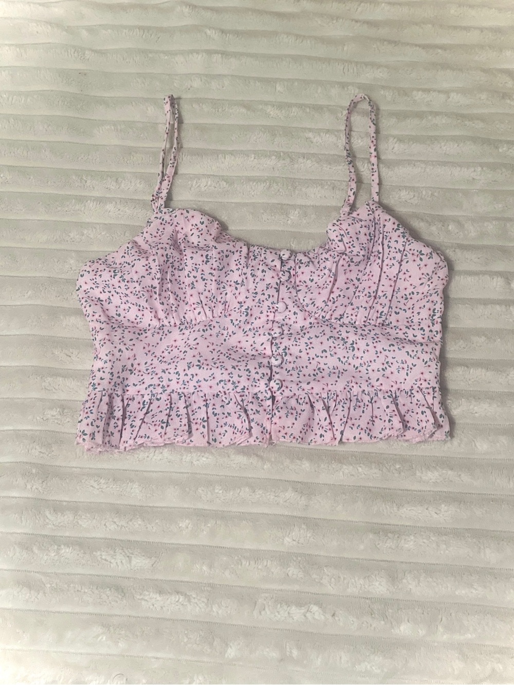 Morning Mist Pink Floral Ruffled Button-Front Cami